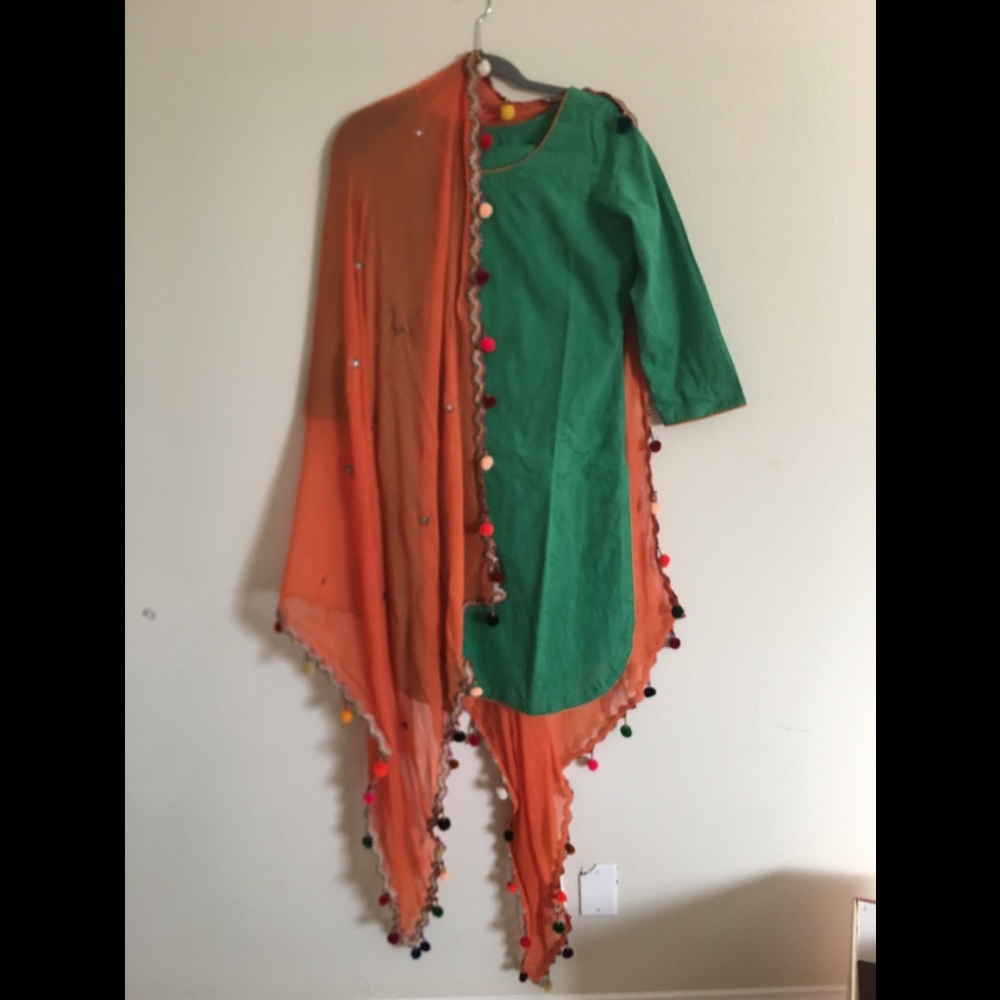 Green and orange Punjabi suit